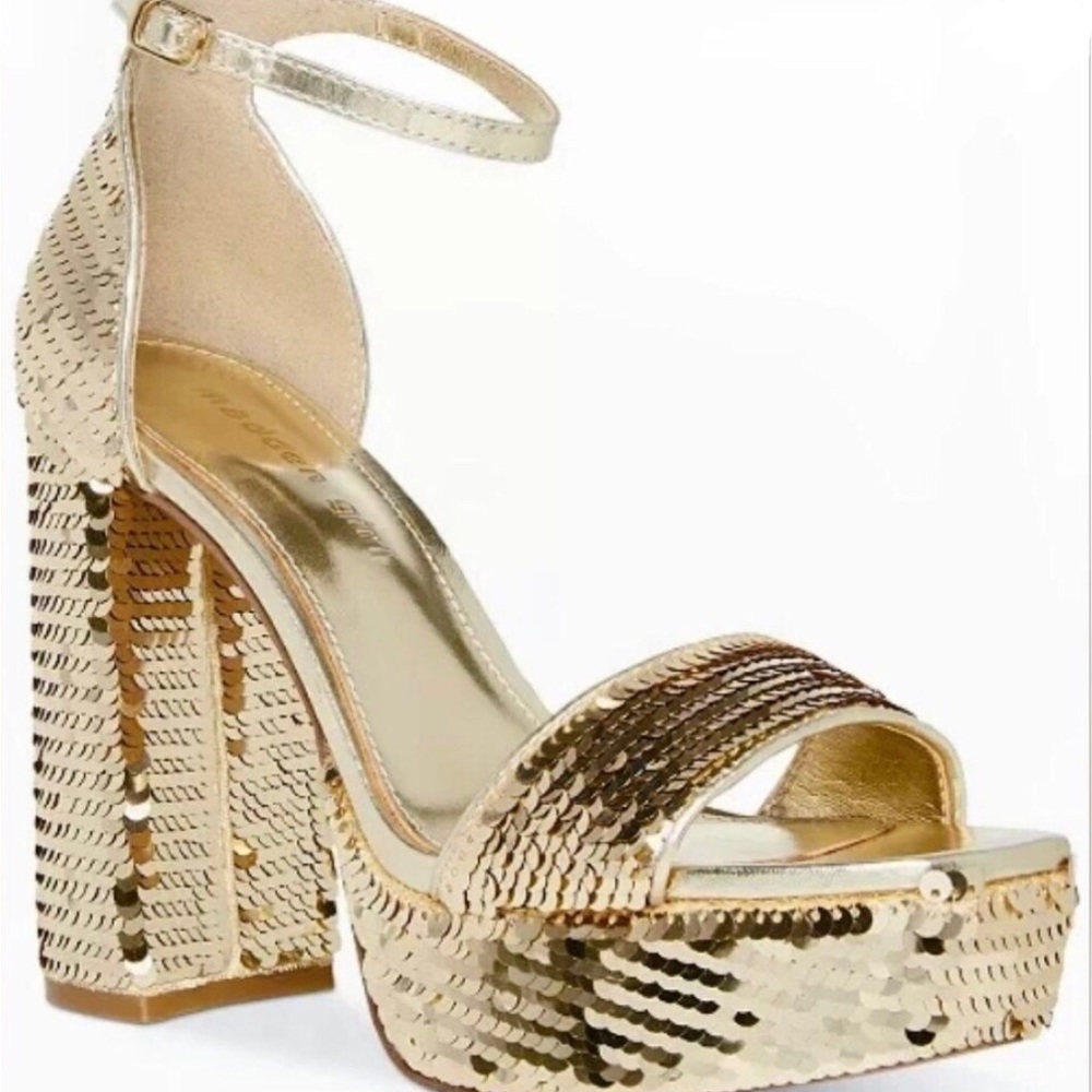 Madden Girl Omega Gold Sequin Block Heels